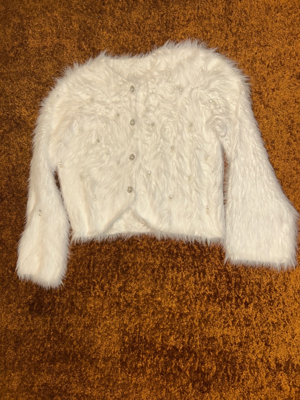 Faux Fur Pearl-Embellished Cropped Cardigan - White